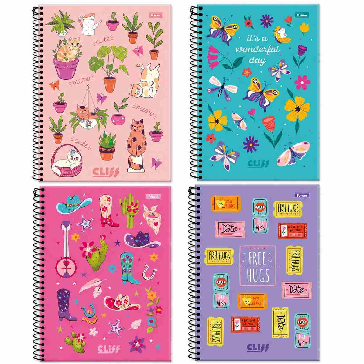 CADERNO ESPIRAL C.D. 1/4 CLIFF FEM 100FLS
